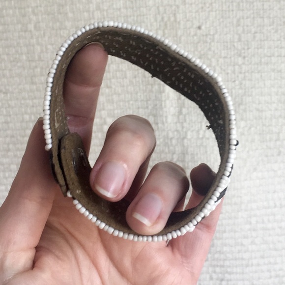 SOLD Anthro Beaded Leather Cuff Stripe Bracelet - Picture 3 of 8
